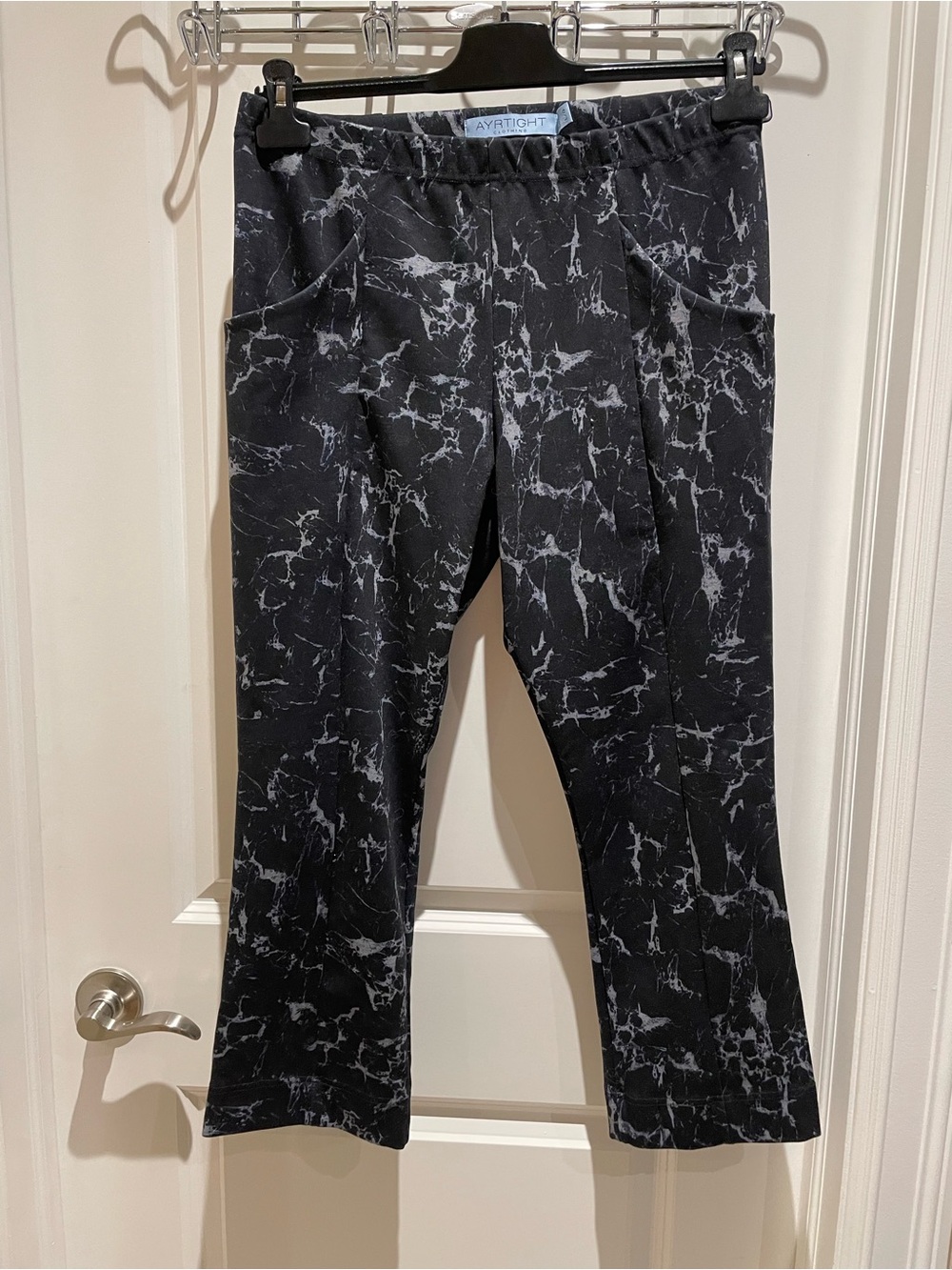 AYR TIGHT Black Marble-Print Boot Cut Pants